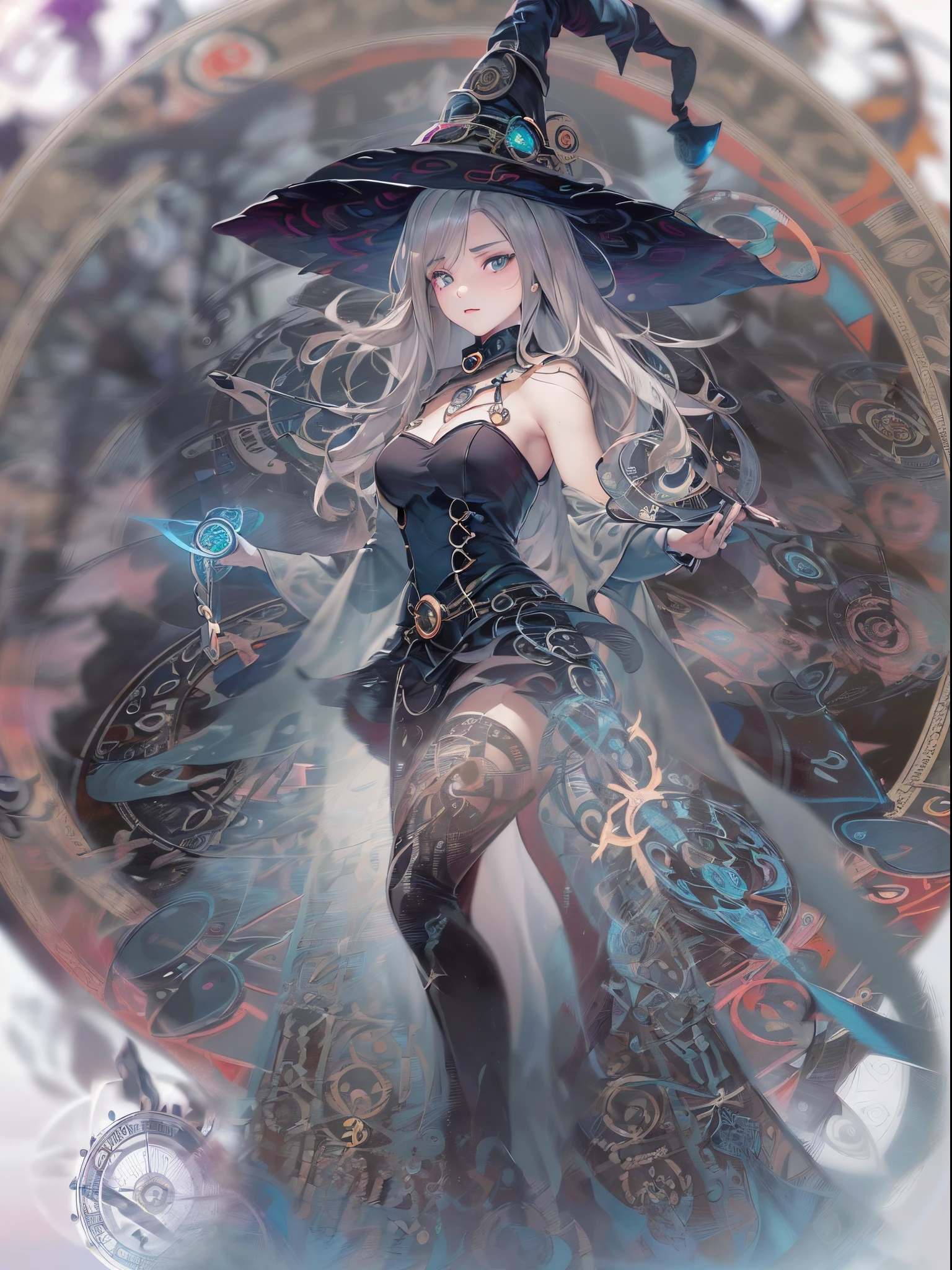 ((Finest quality)),(超A high resolution),(ultra-detailliert),(Meticulous portrayal),((Best Anime)),(Finest works of art),(Ultra-Precision Art),(The art of astounding depiction,Overwhelming depiction:1.5),(Complex and detailed fantasy art), (1 adult female:1.6),(the witch:1.8),Seductive proportions:1.7, (Blurred magic circle:1.7)