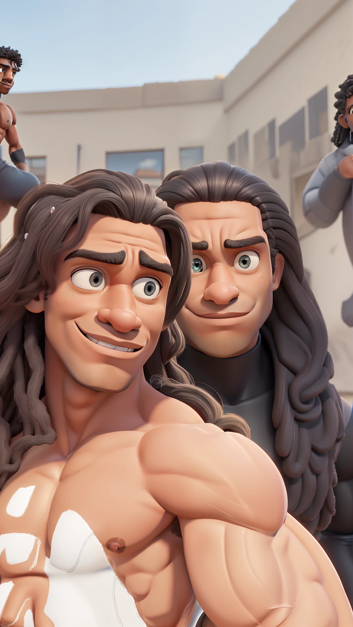 masterpiece, best quality,muscular black guy, people looking at him