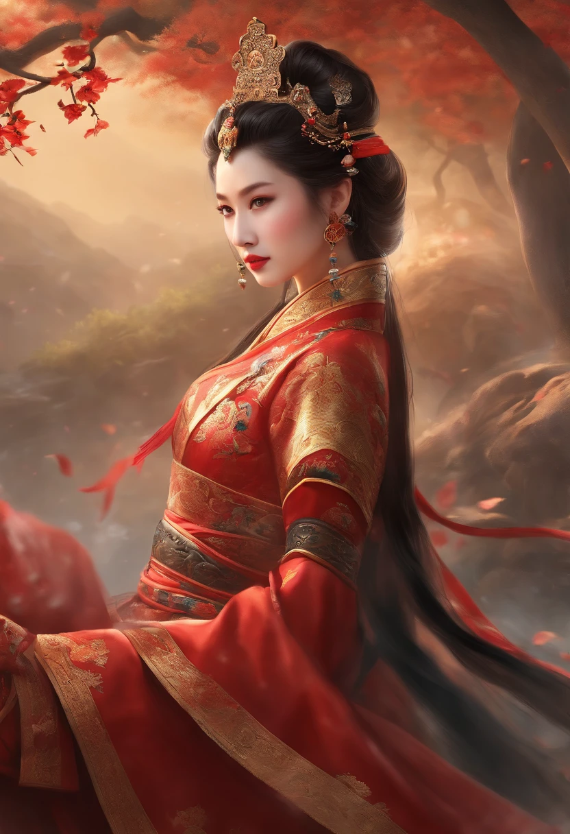 (best quality,4k,8k,highres,masterpiece:1.2),ultra-detailed,(realistic,photorealistic,photo-realistic:1.37),2 Chinese warriors and a Chinese princess,traditional,illustration,richly colored,sunlit landscape,emperor's palace,marble statues,impressive armor,flowing silk dresses,ornate headdresses,delicate hand-painted patterns,precise brushstrokes,beautifully decorated weapons,confident and stoic expressions,fierce battle poses,courage and honor,authentic ancient Chinese style,dim lighting,subtle shadows,meticulously designed background,dynamic compositions,extraordinary attention to detail,expressive eyes and lips,authentic traditional costumes,gorgeous traditional architecture,ancient Chinese artwork,harmonious color scheme,authentic cultural elements,thematic symbolism,strategic war tactics,exquisite beauty,grace and strength,majestic presence,artistically captured moments.