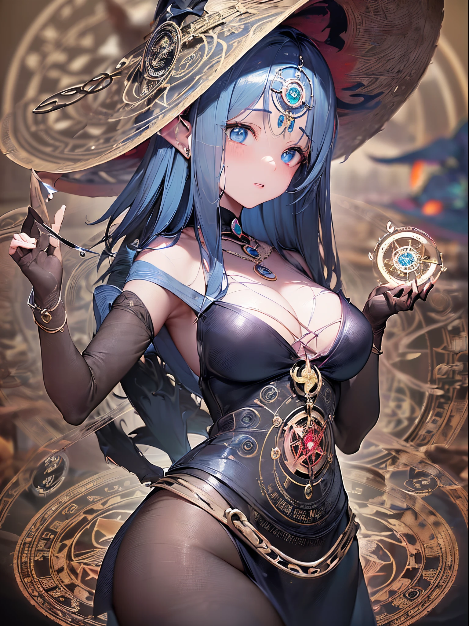 ((Finest quality)),(超A high resolution),(ultra-detailliert),(Meticulous portrayal),((Best Anime)),(Finest works of art),(Ultra-Precision Art),(The art of astounding depiction,Overwhelming depiction:1.5),(Complex and detailed fantasy art), (1 adult female:1.6),(the witch:1.8),Seductive proportions:1.7, (Blurred magic circle:1.7)