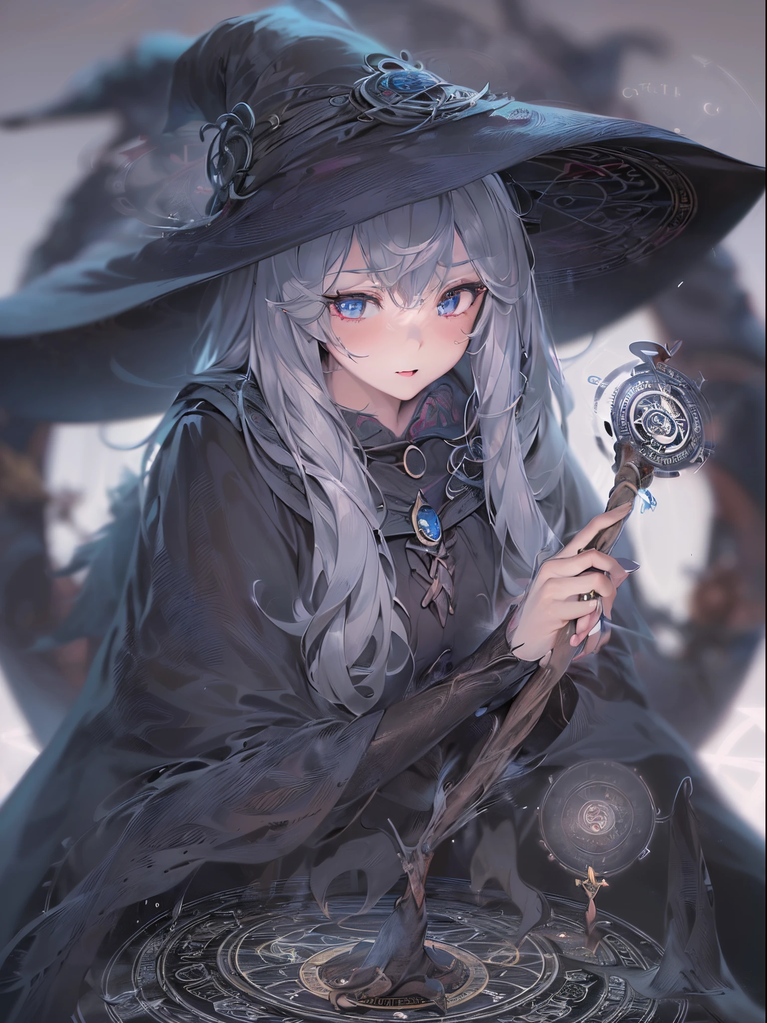 ((Finest quality)),(超A high resolution),(ultra-detailliert),(Meticulous portrayal),((Best Anime)),(Finest works of art),(Ultra-Precision Art),(The art of astounding depiction,Overwhelming depiction:1.5),(Complex and detailed fantasy art), (1 adult female:1.6),(the witch:1.8),Seductive proportions:1.7, (Blurred magic circle:1.7)