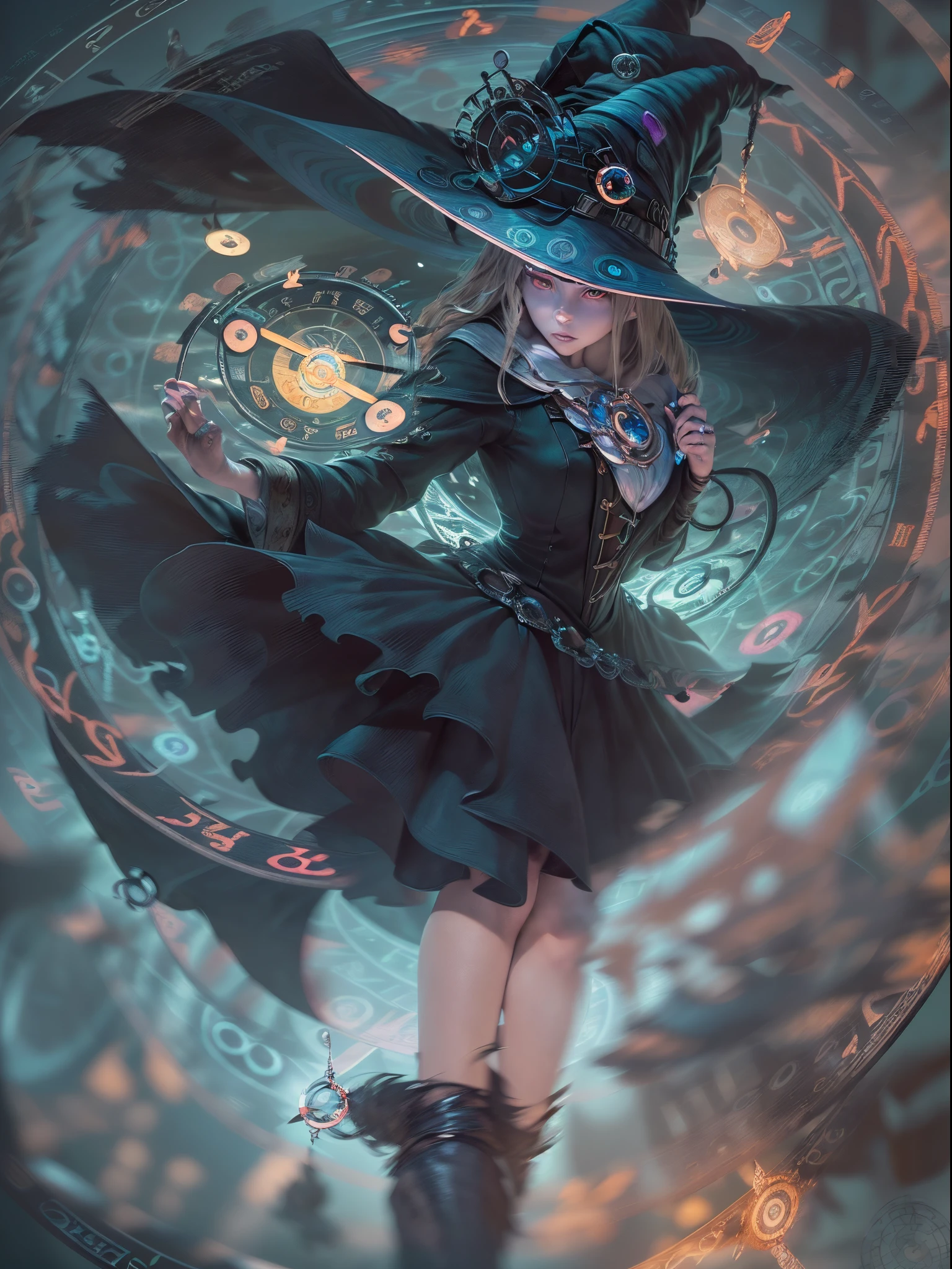 ((Finest quality)),(超A high resolution),(ultra-detailliert),(Meticulous portrayal),((Best Anime)),(Finest works of art),(Ultra-Precision Art),(The art of astounding depiction,Overwhelming depiction:1.5),(Complex and detailed fantasy art), (1 adult female:1.6),(the witch:1.8),Seductive proportions:1.7, (Blurred magic circle:1.7)