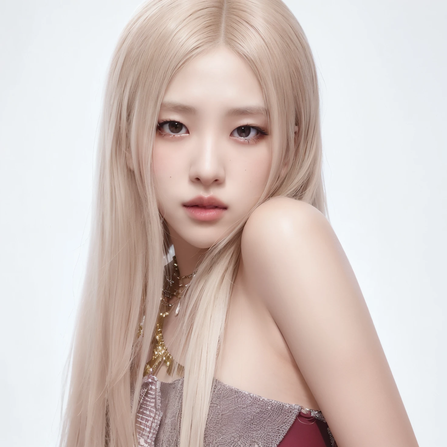 Mujer rubia con cabello largo y un collar posando para una foto, Parque Roseanne de Blackpink, Jossi de Blackpink, Retrato de Jossi de Blackpink, Jisoo de Blackpink, portrait of female Korean idol, 韓国アイドル, con el pelo largo y blanco, Jisoo de Blackpink, Parque Ji-min, Heonhwa Choe, con pelo largo blanco, Peinado blanco de corte hime, JIA