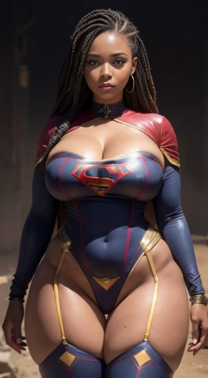 Emily is a black African woman, com pele muito escura, de 45 anos com cabelos escuros, geralmente preso em um coque ou rabo de cavalo. His eyes are dark and expressive, transmitindo sua personalidade sensual e sexy, Supergirl africana de cabelos negros deitada nos escombros、Traje esfarrapado、seios grandes e cheios、looking at the camera, sweating:1.2), (Wet), sexy, Corar, (Tentador Adulto) voluptuoso, Curvy, (Seductive dynamic pose) (seios pendurados), (clivagem profunda). She has an average height Sobre 1,70m, com seios grandes e flacidos, muito grandes e flacidos, seios muito fartos, Sagging Tits, sagging breast, quadris enormes, BBW. Emily is a superhero muito sexy, super sexy, Usar roupas da supergirl, roupas supergirl rasgadas, destruidas, decote sexy. Ela costuma usar pouca maquiagem, preferindo um visual natural. best quality, Realistic photo, photo de corpo inteiro, deitada nos escombros, a lot of sweating, muito suada, bunda visivel