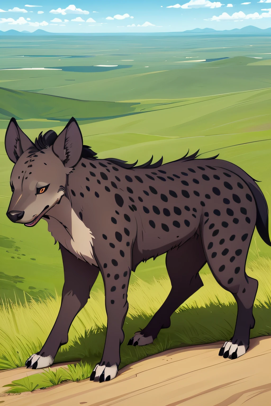 hyena, animal concept, Gringmar Ashes and Illusions type of art, just one hyena in a plains biome