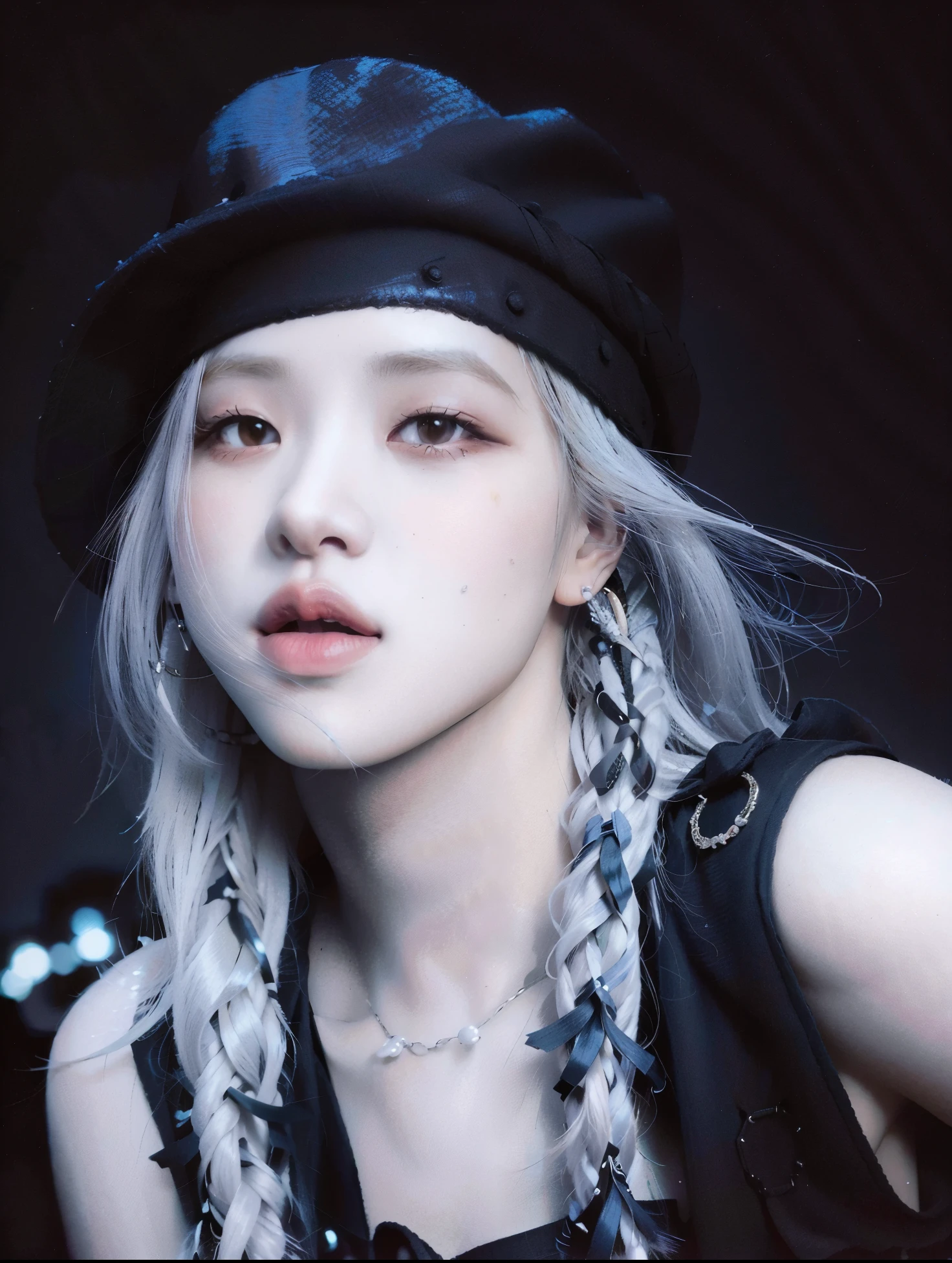 Chica araffe con pelo largo blanco y sombrero negro., Retrato de Jossi de Blackpink, Parque Roseanne de Blackpink, Jossi de Blackpink, Retrato Jisoo Blackpink, Jisoo de Blackpink, Jisoo de Blackpink, Sun Yunjoo, JIA, portrait of female Korean idol, Lalisa Manoban de Blackpink, rosa negro, Retrato de Kpop Idol, Sha Xi
