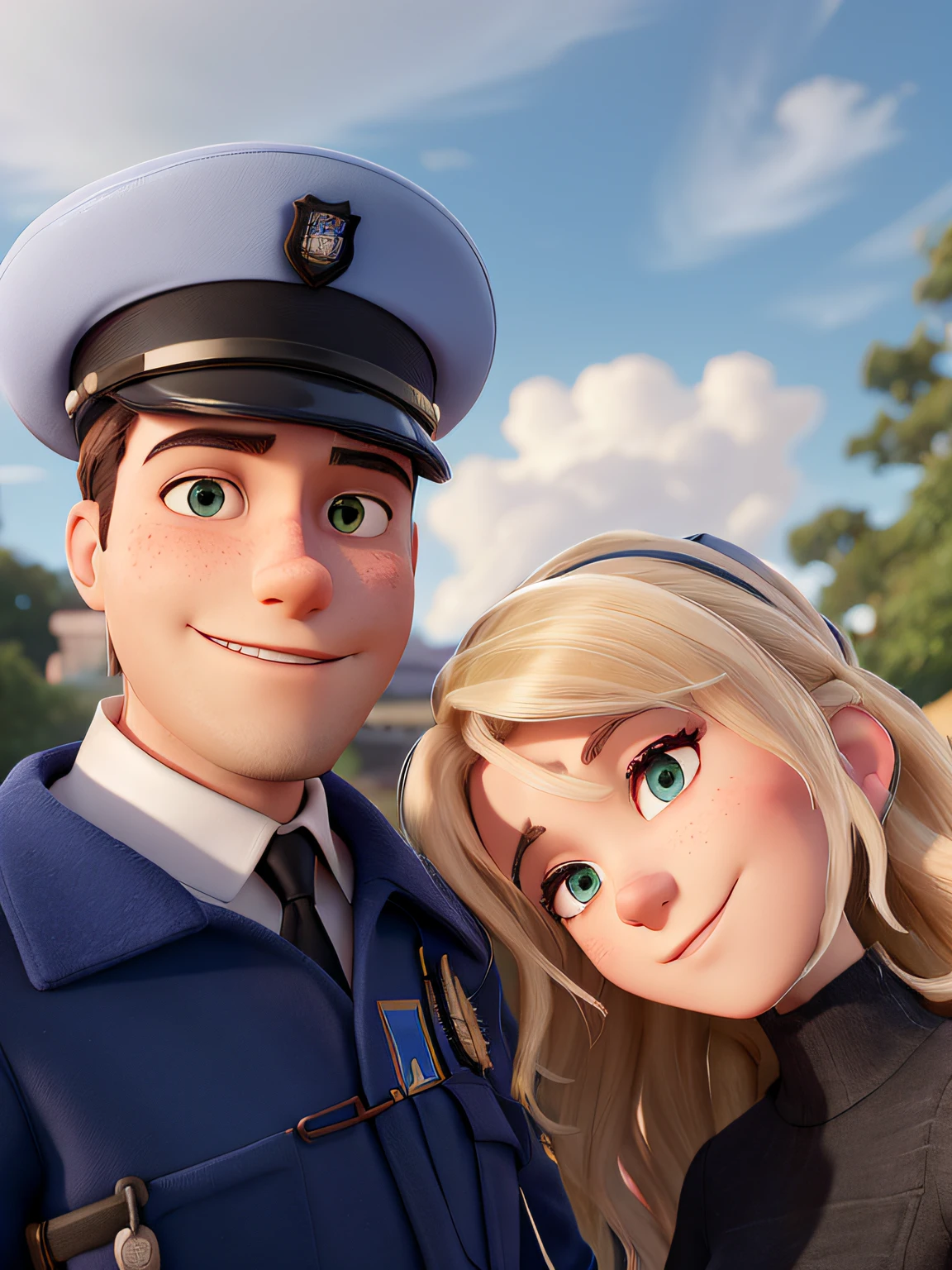 Il y a un homme et une femme posant pour une photo ensemble, Photo prise en 2 0 2 0, porter un uniforme de police, photographie prise en 2 0 2 0, officier, Natasha Tan Maciej Kuciara, Michal, Porter une casquette utilitaire bleu marine, Karolina Cummings, wearing a French beret, Alexandra Waliszewska