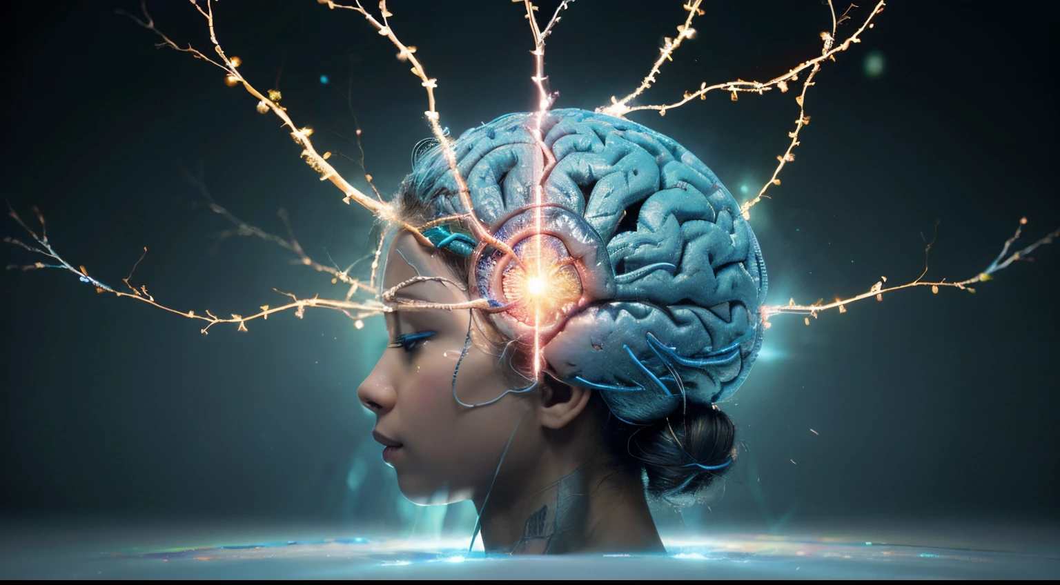 An image depicting a brain affected by neuroplasticity combating racism could include the following elements: Healthy Neurons: Illustrate a healthy network of neurons in vibrant and interconnected patterns, symbolizing a well-functioning brain. Neuroplasticity: Show dynamic pathways within the brain representing neuroplasticity, signifying the brain's ability to adapt and change. Combatting Racism: Integrate elements that signify the fight against racism, such as hands breaking chains or a symbol of unity, to convey the active process of overcoming prejudiced neural patterns. Symbolic Representation: Use visual metaphors like light breaking through darkness or colorful blossoms emerging from grey areas, emphasizing positive transformation. By combining these elements, you can create a powerful visual representation of how the brain's neuroplasticity can be harnessed to combat and overcome racist thought patterns.To emphasize a positive and hopeful tone with light and clarity, you can add a background with light and bright colors. Consider a background with shades of pastel blues, greens, or even a gentle gradient from a soft pink to a light blue. These colors can convey a sense of openness, healing, and positive transformation. This background will enhance the overall visual representation of a brain affected by neuroplasticity actively combating racism in a hopeful and uplifting way