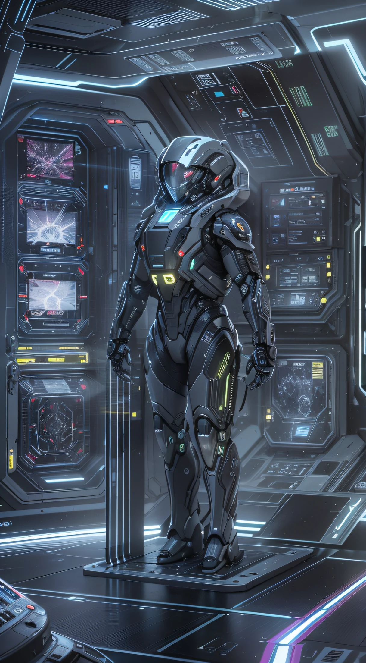 (Best Quality, hight resolution, Ultra-detailed), black and white color scheme, mechanical background, inside a spaceship, futuristic technology, complex spaceship control, dimly lit corridors, metallic surfaces, reflections of flashing lights, Shadows and highlights, Sci-fi atmosphere, Sophisticated technique, control panels and buttons, steel textures, spaceship crew members, Futuristic costumes, Digital displays, Holographic projections, glowing indicators, starry background, Sleek design, sharp edges, Mysterious atmosphere