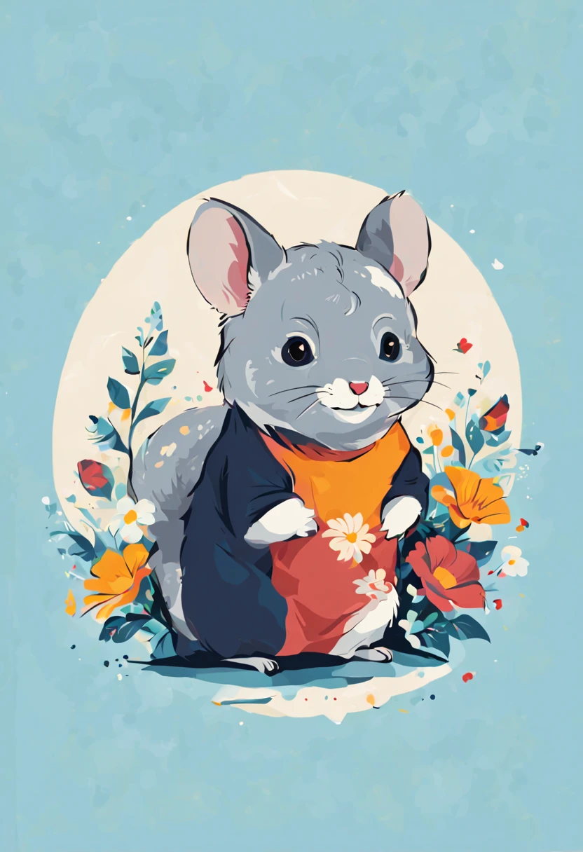 Vector Design, TShirt design, Line Art T – Shirt, Retro, Flowers, Chinchilla , Cartoon, vintage, trendy, 2d, vector, flat, no mockup, no background