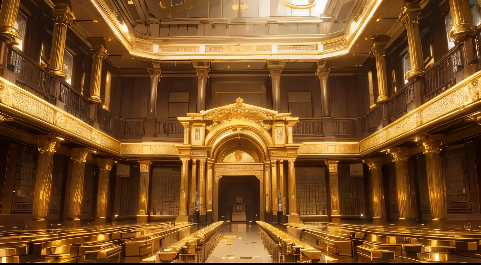 A massive empty chamber with massive piles of gold coins, (((wide shot)))