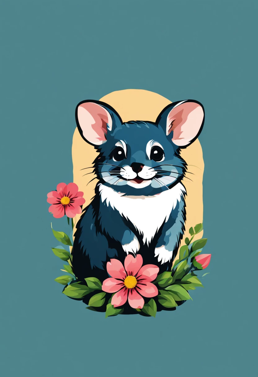 Vector Design, TShirt design, Line Art T – Shirt, Retro, Flowers, Chinchilla , Cartoon, vintage, trendy, 2d, vector, flat, no mockup, no background