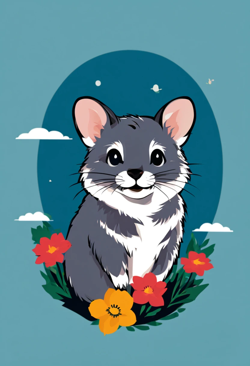 Vector Design, TShirt design, Line Art T – Shirt, Retro, Flowers, Chinchilla , Cartoon, vintage, trendy, 2d, vector, flat, no mockup, no background