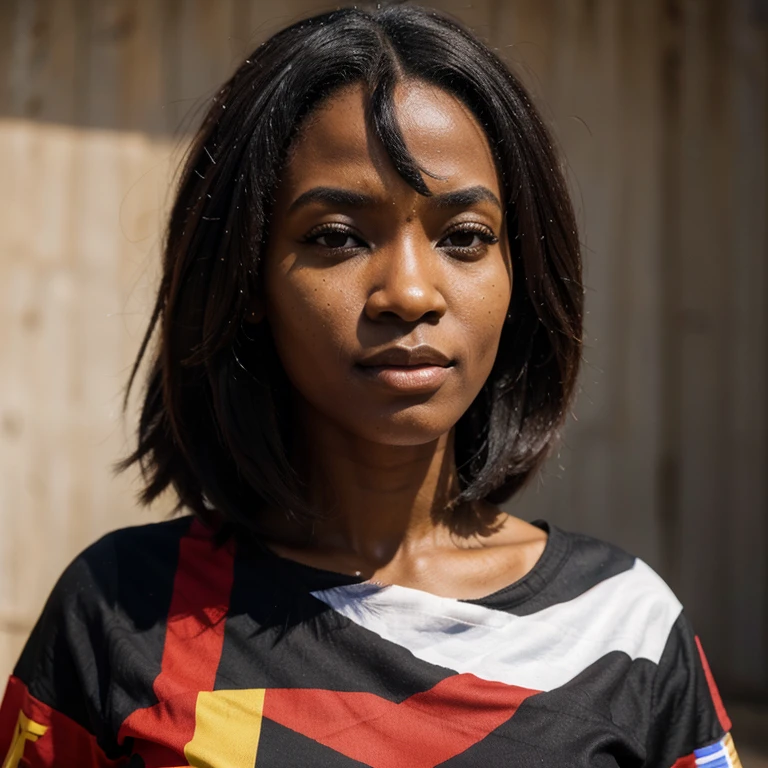 jovem negra africana com o rosto pintado com a Bandeira de Angola Styles realista ultra 4k a 8k