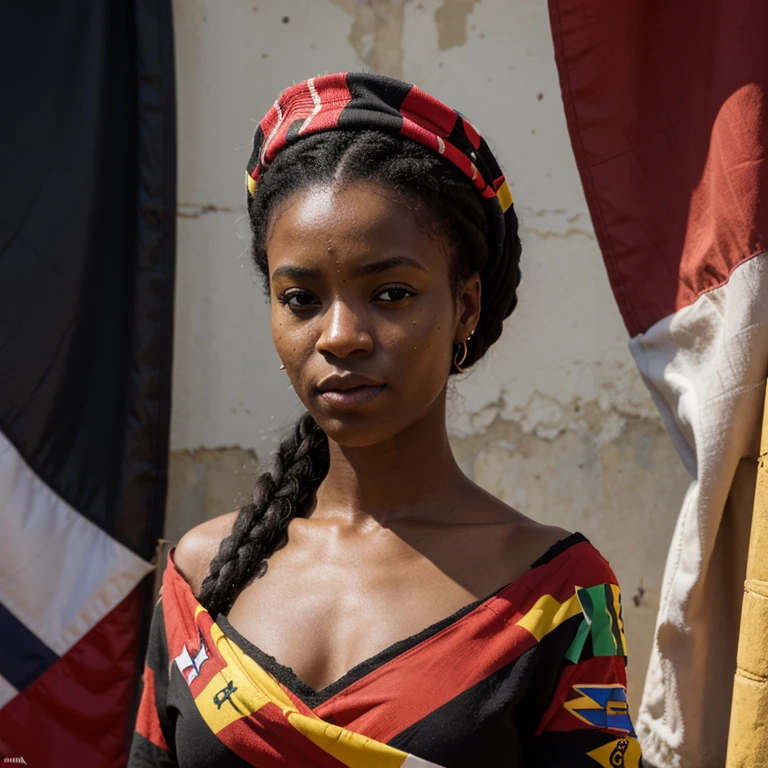 jovem negra africana com o rosto pintado com a Bandeira de Angola Styles realista ultra 4k a 8k