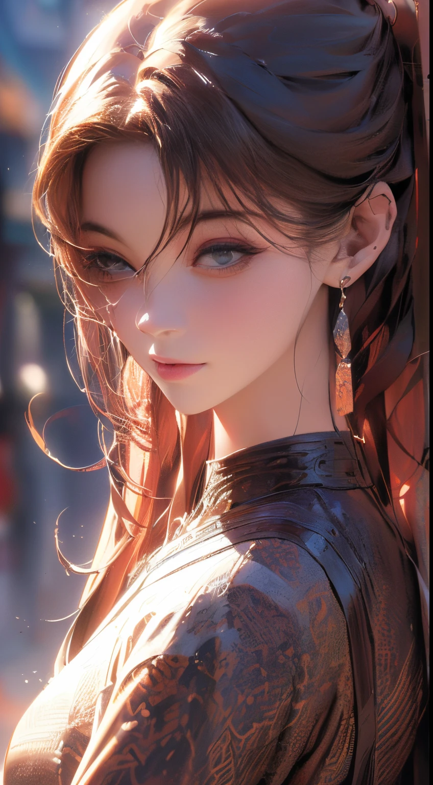 Extreme face close-up,randome pose,1girl in,(Ultra detailed skin),Curve,Petite,Beautiful breasts,Large breasts,pale skin,pointed breast,Erect nipples,(Fantasy Art,Highest image quality,Hyperrealist portrait,(8K),Ultra-realistic,Best Quality, High quality, High Definition, High quality texture,high detailing,Beautiful detailed,fine detailed,extremely details CG,Detailed texture,realistic representation of face,masutepiece,presence,Dynamic,Bold),(super thin hair),(ultra soft hair),(ultra straight hair),Swept long bangs,Extra bright coppery amber hair,Hair over one eye,komono