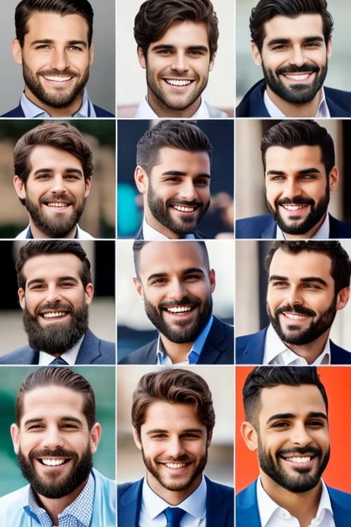 Multiples personas en cada imagen que esten sonriendo o no, quiero que sean hombres