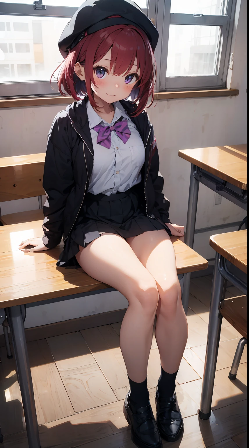 Pink hair, bangs, hair behind ear, very long hair, jewelry, earrings, masterpiece, textured skin, high details, best quality, Adult woman, high school teacher, wearing school girl uniform, plaid skirt, white mini thong, white thigh high socks, mature woman, good figure, sitting spreading her legs open alone in the classroom, in class,eyeglass