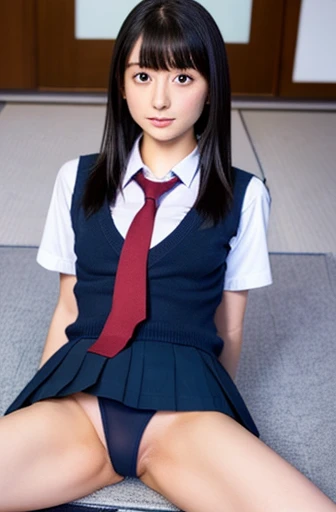 Japanese schoolgirl opens her genitals to show her genitals Half-naked Shapely breasts Black hair Long hair Spreading her legs Perfect face Spreading her thighs to the limit She is wearing a tie Showing the outside and inside of her genitals Pulling Distinctive genitals are exposed, Open your legs to the limit