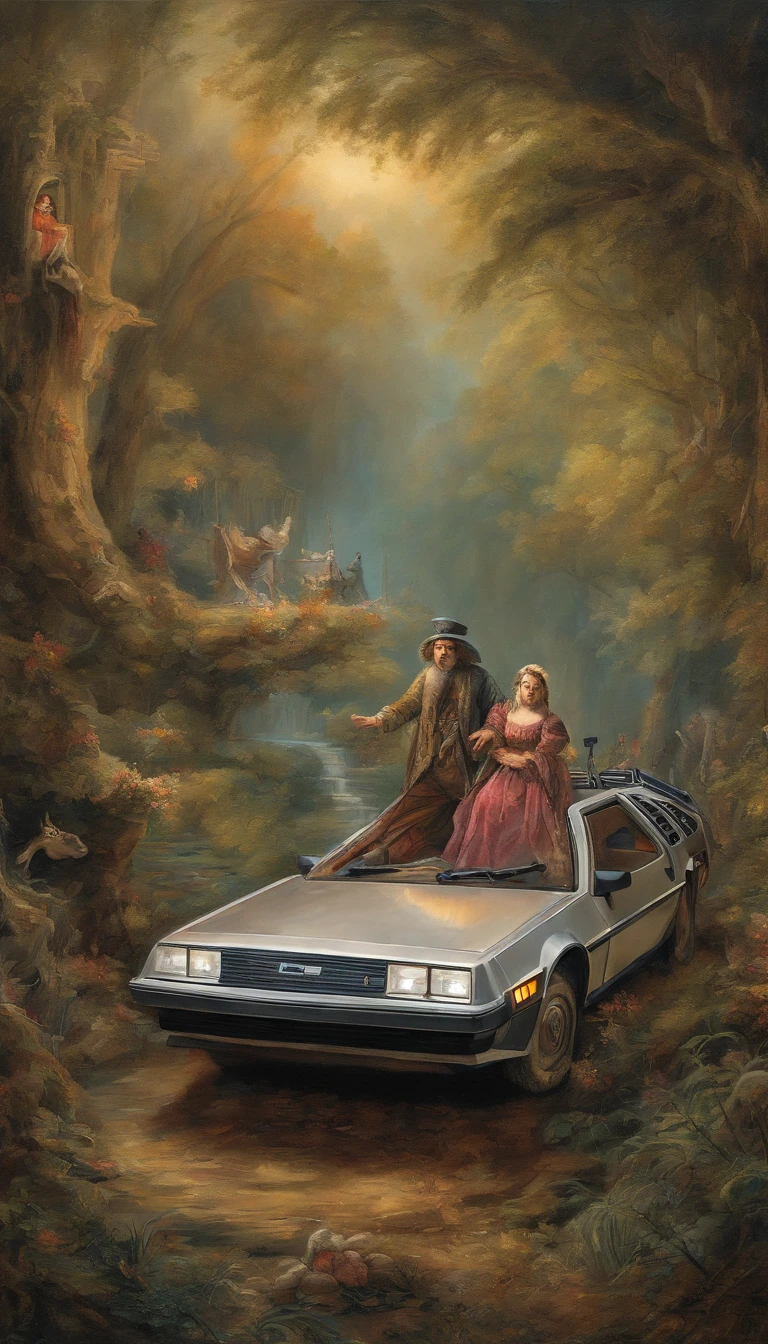 Rembrandt peint une toile et aperçoit la DeLorean de retour vers le futur, il la peint aussi sur sa toile