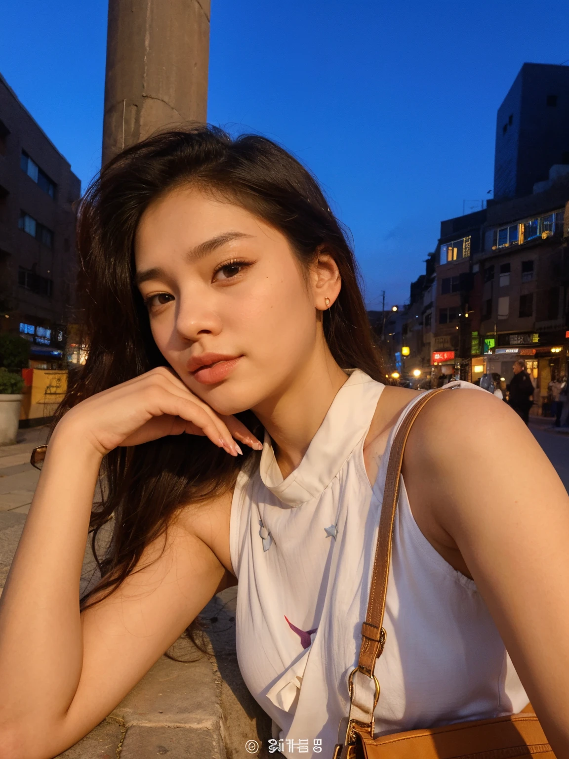Arafa woman sitting on the sidewalk with a bag in her hand, jennie blackpink, Heonhwa Choe, Lulu Chen, gemma chen, Xintong Chen, Wenfei Ye, Jaeyeon Nam, Jinyoung Canela, Mulher sul-coreana bonita, Bae Suzy, mulher coreana jovem bonita, Jiyun Chae, menina coreana, Sha Xi, linda mulher coreana jovem