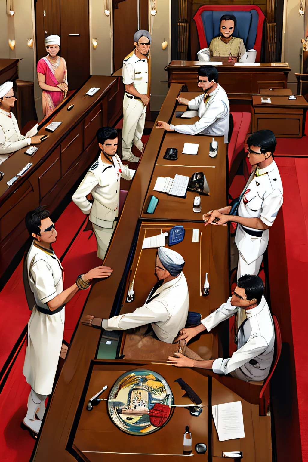eight Indian former navy officers inside the courtroom