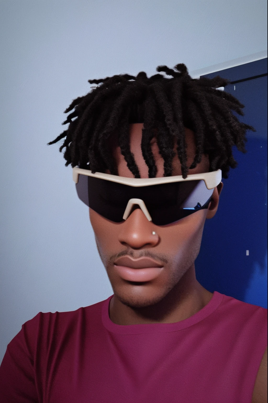 afro black ager with a pair of sunglasses on his head stretches rapper and braided hair 3d cartoon style