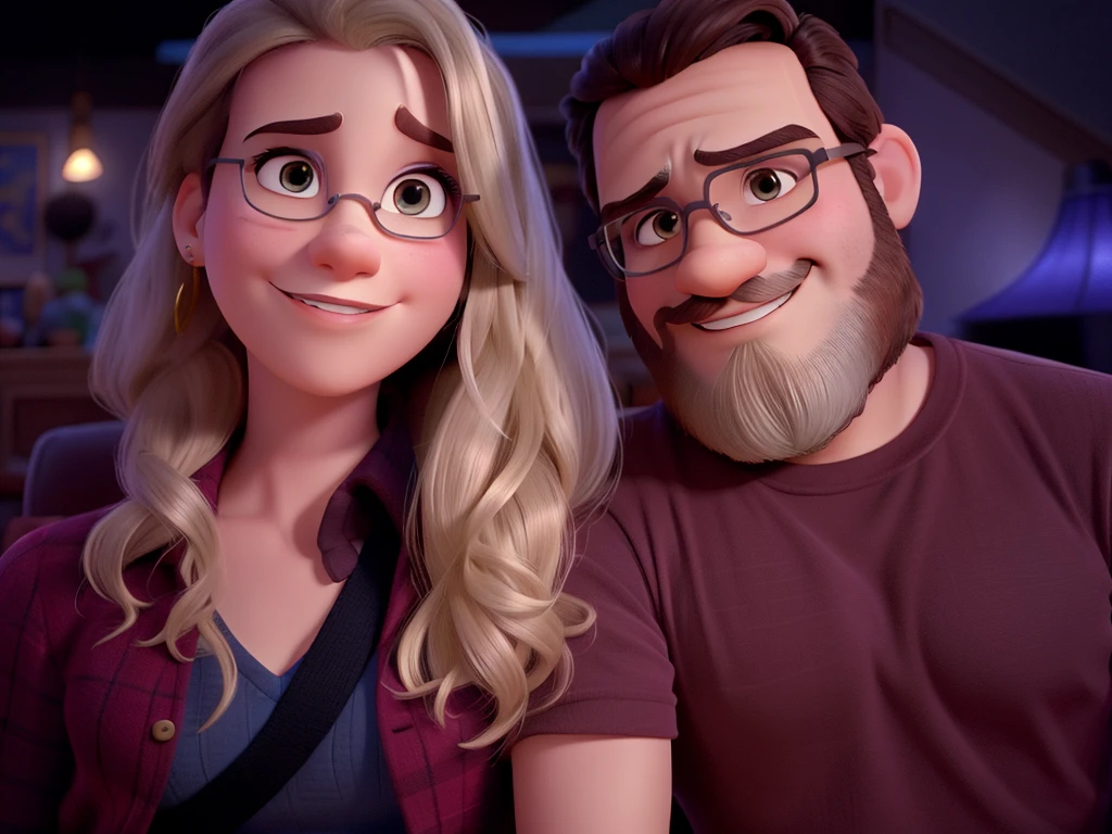 casal homem com barba e mulher no estilo Disney Pixar, alta qualidade, melhor qualidade