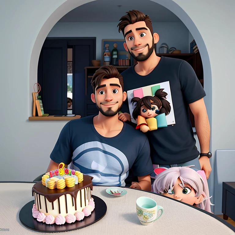 hay dos hombres parados junto a un pastel sobre una mesa, he is about 3 0 years old, she is about 30 years old, he is about 2 , Lo es! about 3 0 years old, celebrating a birthday, he is about 20 years old, he is about 2 0 years old, Pablo Carpio y Jordan Grimmer