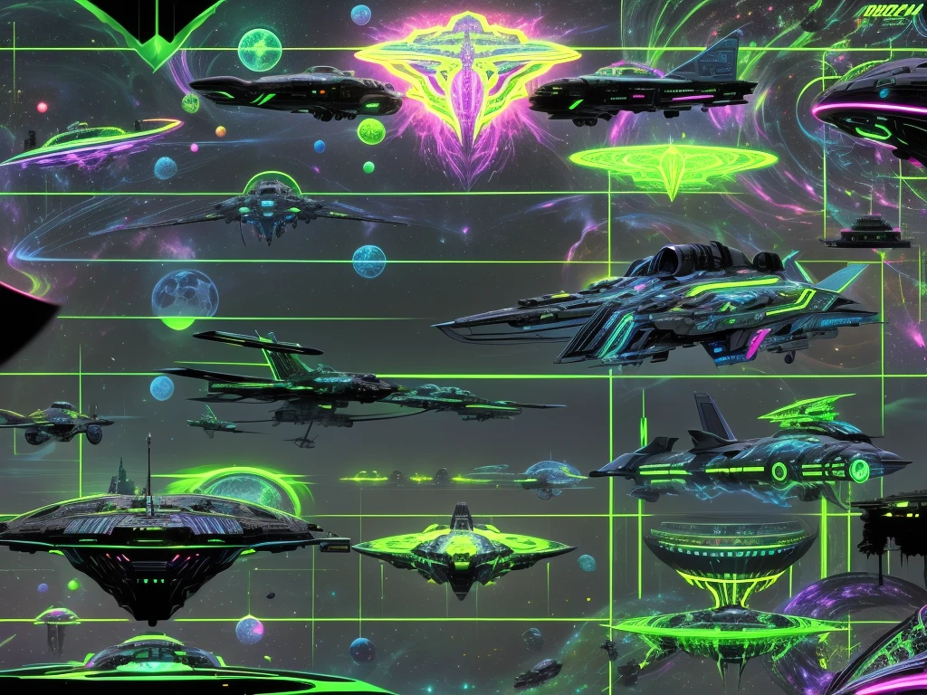 （space black light art），（high perspective：1.2），In space，Large aircraft carriers，Space underneath the spaceship，cyber punk perssonage，Dreamy glow，luminous neon lights，（Rational design，high detal，tmasterpiece，best qualtiy，hyper HD，cinmatic lighting）, ((Blacklight Neon Trippy Psytrance Black light UV)), （blacklight UV：1.8）, antitech, mecha musume