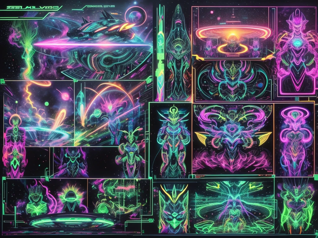 （space black light art），（high perspective：1.2），In space，Large aircraft carriers，Space underneath the spaceship，cyber punk perssonage，Dreamy glow，luminous neon lights，（Rational design，high detal，tmasterpiece，best qualtiy，hyper HD，cinmatic lighting）, ((Blacklight Neon Trippy Psytrance Black light UV)), （blacklight UV：1.8）, antitech, mecha musume, blacklight