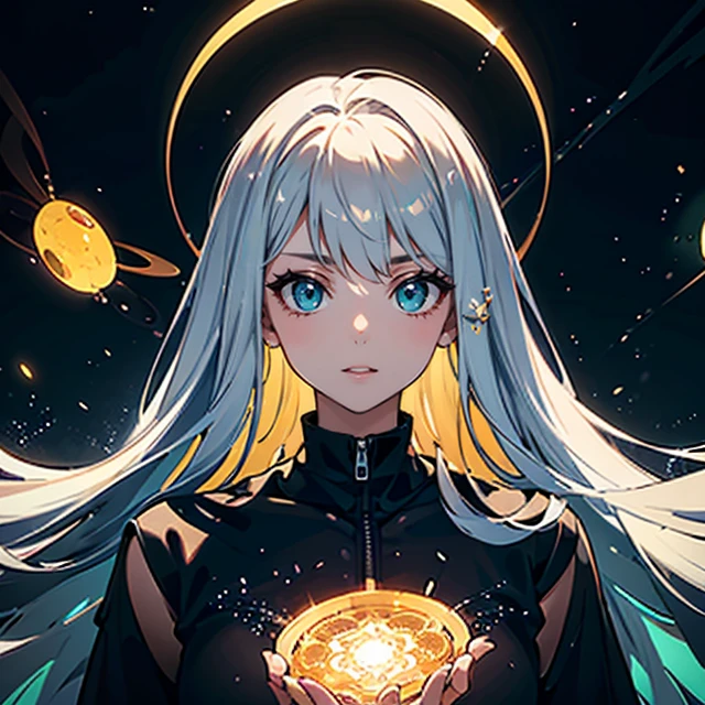 Alien girl, piel verde vibrante, ojos brillantes y brillantes, cabello plateado, exotic beauty, aura misteriosa, Ropa futurista, flotando en el aire, surrounded by a bright energy field, Paisaje de otro mundo, rocas flotantes, plantas bioluminiscentes, Alien technology, exploration, Cosmic Adventures, galaxias distantes, surreal atmosphere, imaginative and dreamlike, Medio: Arte digital, (La mejor calidad, 4k, Altas Resoluciones, Obra maestra:1.2), Ultra detallado, (realista: 1.37), vivid colors, Science-Fiction, Ethereal lighting.