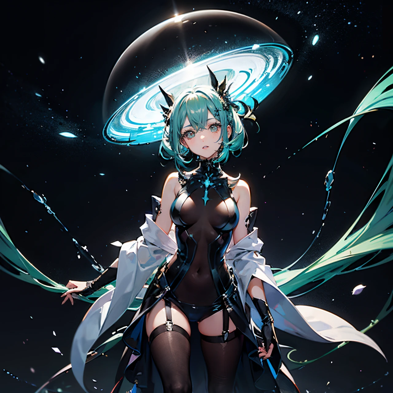 Alien girl, piel verde vibrante, ojos brillantes y brillantes, cabello plateado, exotic beauty, aura misteriosa, Ropa futurista, flotando en el aire, surrounded by a bright energy field, Paisaje de otro mundo, rocas flotantes, plantas bioluminiscentes, Alien technology, exploration, Cosmic Adventures, galaxias distantes, surreal atmosphere, imaginative and dreamlike, Medio: Arte digital, (La mejor calidad, 4k, Altas Resoluciones, Obra maestra:1.2), Ultra detallado, (realista: 1.37), vivid colors, Science-Fiction, Ethereal lighting.