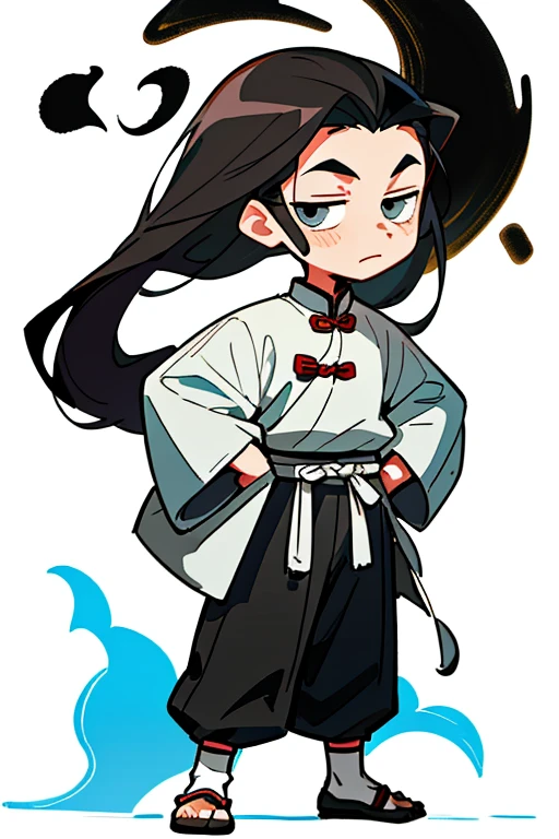 (Best Quality, Masterpiece), 1 boy, (Simple White Background: 1.2), chibi, Ancient Chinese handsome man, Long hair, standing painting, character