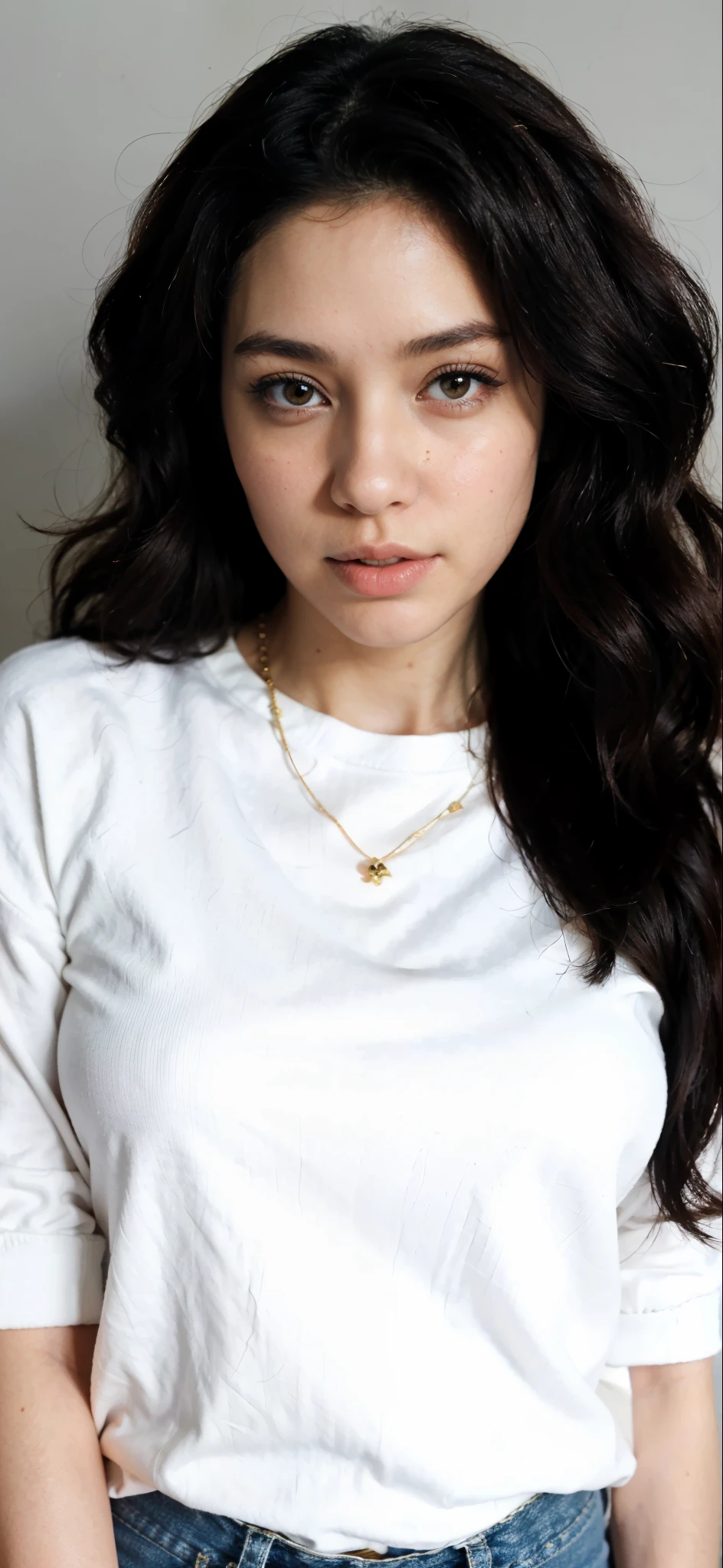 (Best Quality, 8k, 32k, Masterpiece, UHD: 1.2), Cute Japan Woman Pictures, Very Short Bob Hair, Face Focus, (oversized_sweater,:1.1) Necklace, Simple Background, Watch Viewer, Leaning Forward, Full Body