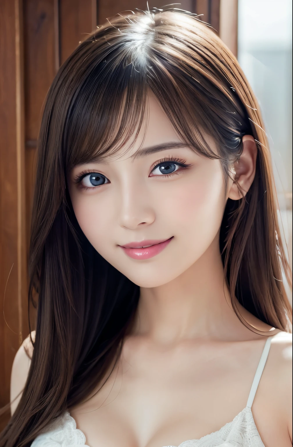 ​masterpiece、1 beautiful girl、A detailed eye、Puffy eyes、top-quality, 超A high resolution, (Realisticity: 1.4), cinematlic lighting、japanes、Asian Beauty、Super beauty、Beautiful skin、A slender、The body is facing forward、(A hyper-realistic)、(hight resolution)、(8K)、(ighly detailed)、(Best Illustration)、(beautifully detailed eyes)、(ultra-detailliert)、 (ssmile)、A detailed face、Bright lighting、profetional lighting、looking at viewert、Facing straight ahead、