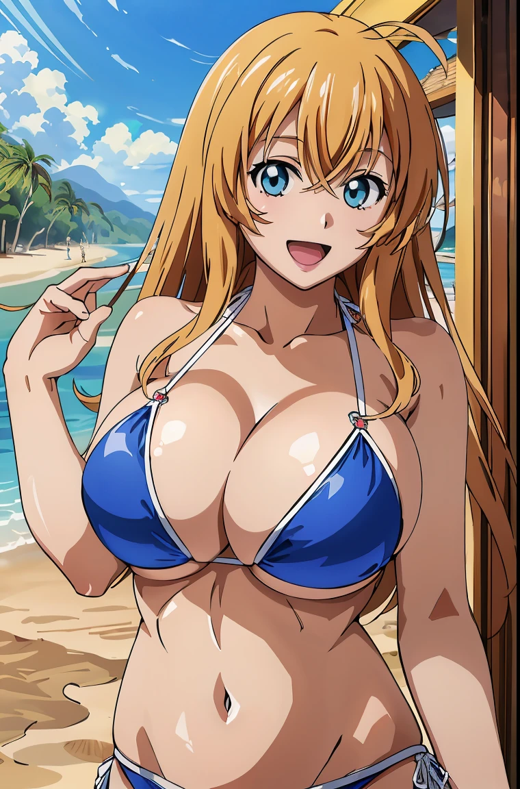 ((​masterpiece、top-quality、detaileds))、女の子1人、独奏、outside of house、bikini of、The upper part of the body、Beach、A smile、open mouth、Sanzebov、huge-breasted,