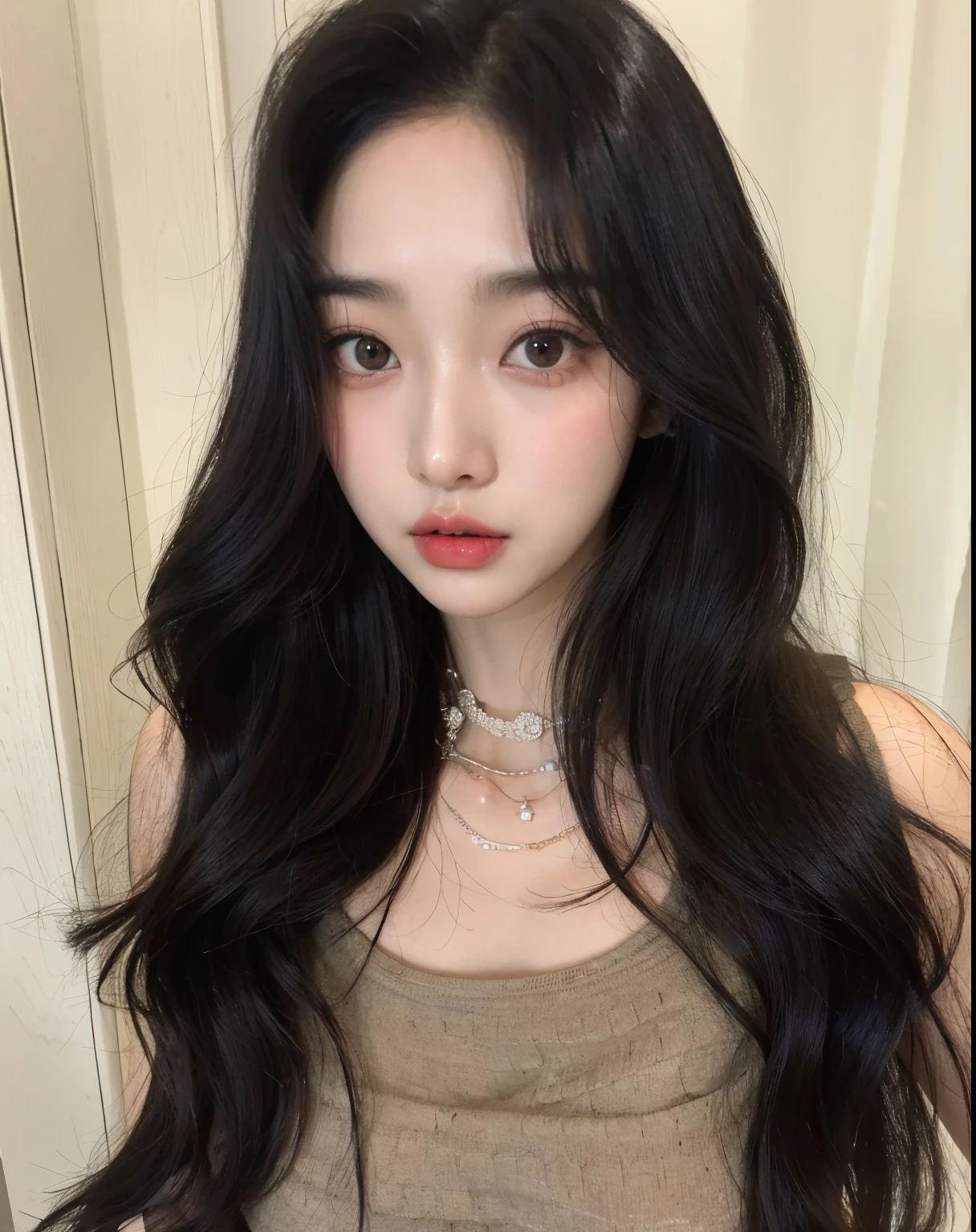 Un primer plano de una mujer con cabello largo y negro con una camiseta sin mangas, Jinyoung Shin, Jaeyeon Nam, Heonhwa Choe, Hermosa joven coreana, Hermosa mujer surcoreana, ulzzang, Hermosa joven coreana, Chica coreana, Lee Ji-eun, Lee Ji - Eun, giselle, Parque Ji-min, hwang se - on,