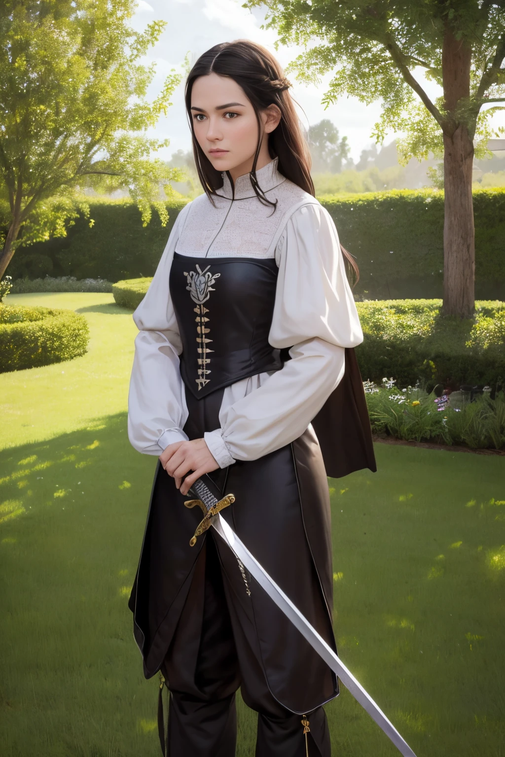 The stable diffusion prompt for the given theme is:
"best quality,4k,8k,highres,masterpiece:1.2),ultra-detailed,(realistic,photorealistic,photo-realistic:1.37),oil painting,medieval-themed artwork,lonely homeman in medieval attire,black hair,beard,detailed facial features,expressive eyes,wandering knight,with detailed sword,medieval blouse and pants,wandering in a beautiful garden"
Please note that the prompt is a combination of tags describing various elements of the scene, such as the image quality, art style, main subject, clothing, details, and setting. The tags are listed in order of importance.