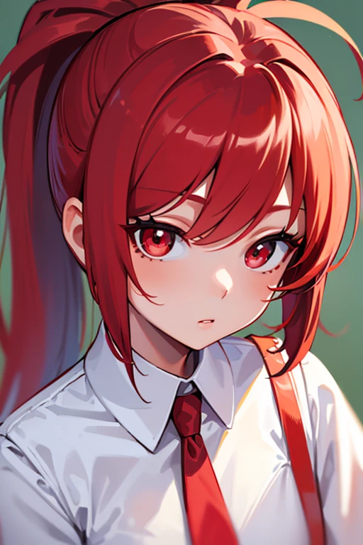 ((masterpiece)), ((best quality)), 1girl, long hair, ((4 years old girl)), ((red hair)), red eyes, ((white clothes)), face portrait, ((ponytail)), good anatomy, ((beautiful eyes)), close up, ((detailed eyes)), beautiful eyes, hair bang, frontal look
