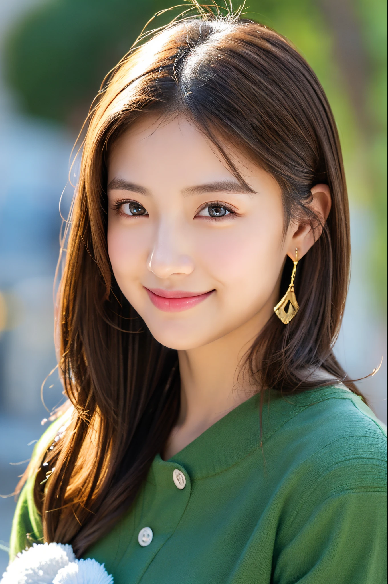 (Raw photography:1.2)、(Photorealsitic:1.4)、(top-quality:1.4)、超A high resolution、nffsw、8K分辨率、Dreamy、Request for clarification、landscapes、solofocus、(A detailed eye)、(A detailed face)、(detailed clothes features)、Skin is tight、(shinny skin)、(nffsw)Mender)、(Slimed)、(beauitful face)、年轻、bangss、Brown hair、blue eyess、ear ornament、Loose shirt、A smile、embarrassed、cute little、Look straight at the camera、