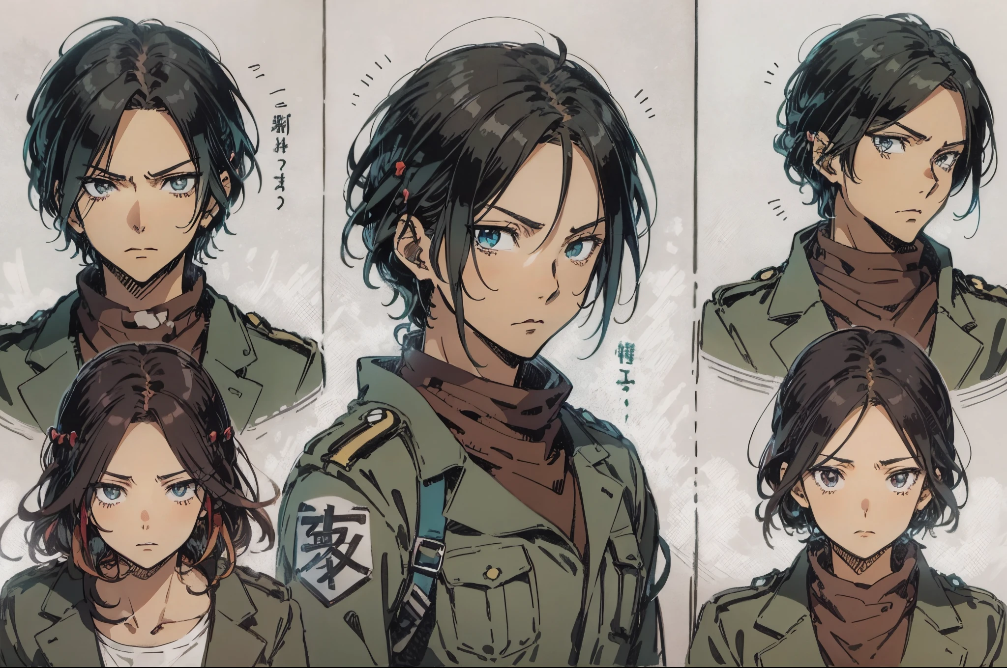 Develop a visual representation of an anime character with distinctive mangaka features, inspired by the intense and striking presence of Levi from Attack on Titan. Highlight the determined facial expression and unique posture that embody the strength and complexity of this protagonist. --auto --s2