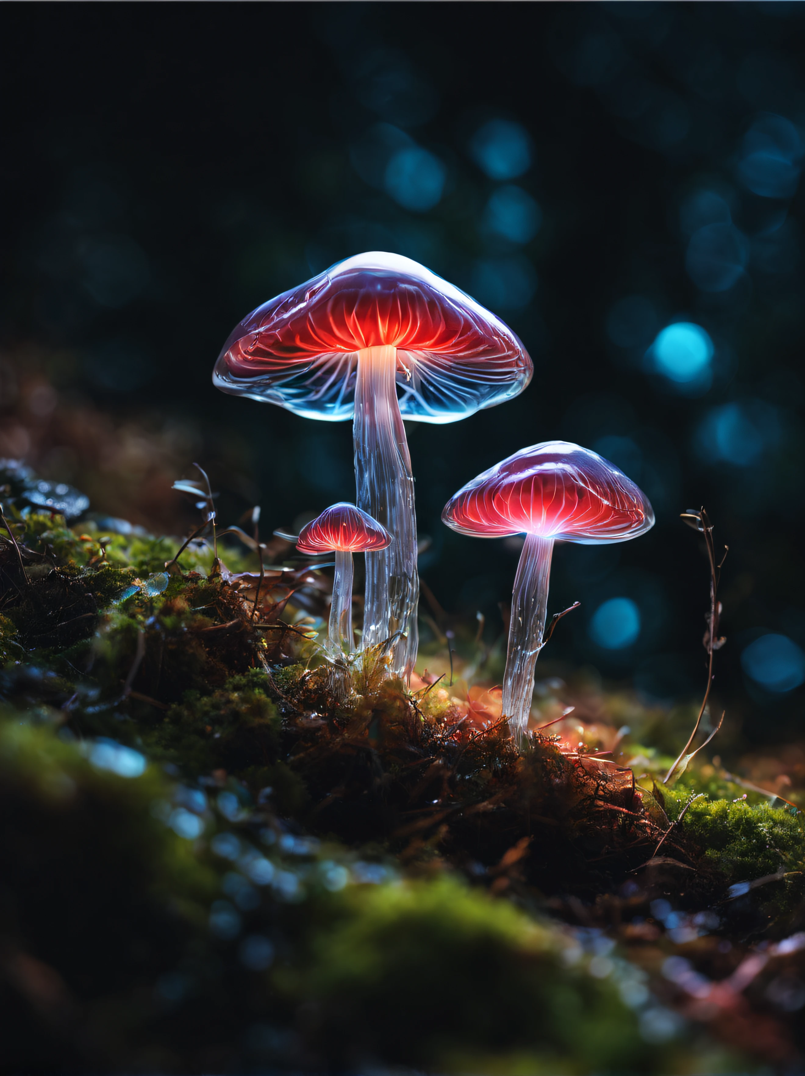 The main transparent mushroom has half its cap cut off and rotten..、(The mushroom cap is made of transparent polyhedrons, The ridgeline is made of ultra-fine neon lines..、Polyhedron with metallic reflection)、Mushroom legs are so delicate and thin that they look like they might break...、(((Mushroom legs are made of transparent ice crystals:1.2、The inside of the mushroom appears to be filled with rainbow-colored smoke...)))、Mesmerizing surreal movie stills of Alice in Wonderland,、 magical dreamland bokeh background, A fascinating and eerie fantasy world, Illuminates dark shooting scenes with fantastic light。。。, Otherworldly elements of a familiar story, ether wonderland, mystic atmosphere, Realism aesthetics of dark magic and dark fantasy, translucent bioluminescent material、Otherworldly luminescence、((born in another world、A strangely shaped poisonous mushroom that emits bewitching smoke....,)) Ultra-realistic, (Voronoi pattern, depth of fields, (swirly bokeh:1.275), (Kodak Portra 400:0.875) :1.15), (Realistic and complex futuristic background,), (Turbulent Toxic Vapor:1.2, Magnificent surrealism, red and white lighting, low key light:1.1), Notable masterpieces, celestial, Ethereal, epicd, Magical Light Flare, natural, Soft dreamy lighting, ((Warm Yellow and Deep Carbon:0.7), (Cinematic Look:1.15):1.15)、The inside of the mushroom seems to be filled with rainbow-colored smoke..