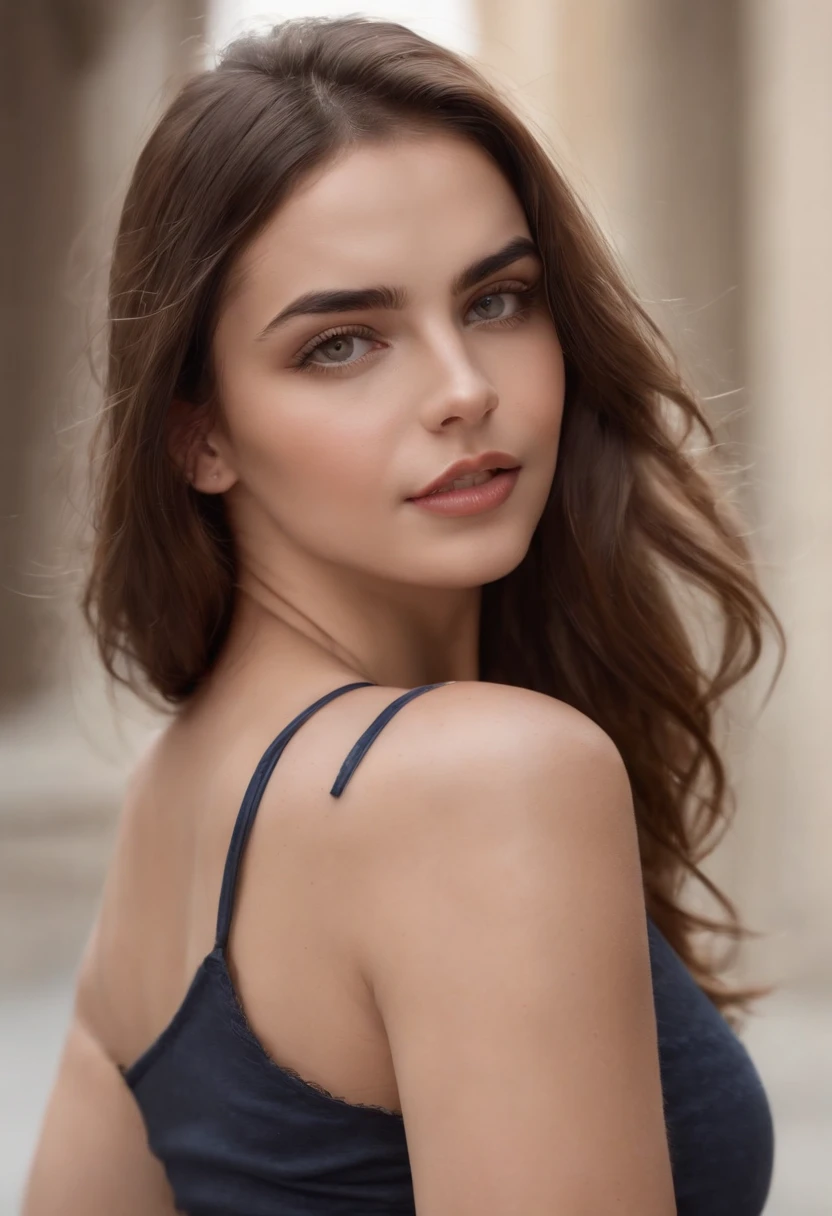 (Obra maestra:1.4), (8k, fotorrealista, Foto RAW, La mejor calidad: 1.4), Chica de Alemania, (1girl), Cara hermosa, (Cara realista:1.4), (cabello negro, Cabello largo:1.3), hermoso peinado, cola de caballo contorsionada, ojos realistas, hermosos ojos detallados, (Piel realista:1.3), Piel hermosa, atractivo, ultra-high-resolution, ultra realista, Altamente detallado, golden ratio, (Cara detallada:1.4), Mirando al espectador, Camisa blanca hecha jirones, Senos medianos realistas, En pie, Mano en la cadera, Camisa transparente, (braless:1.4), alegre_, Vaqueros azules cortos, shorts, Calle de la ciudad, Linda sonrisa, labios rojos, bikini, playa, hermoso cuerpo,