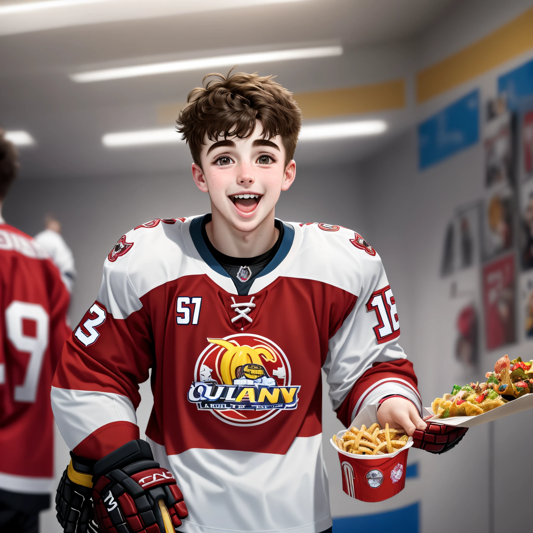 Hockey player, Quinn Hughes eating a happy meal