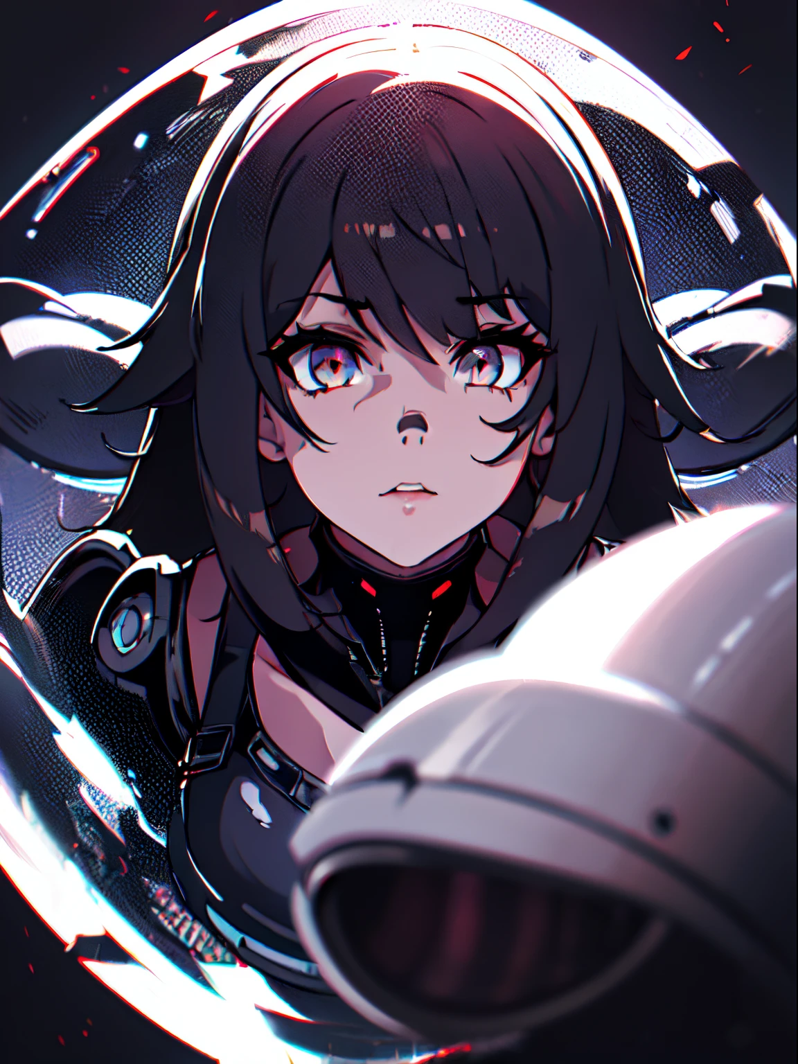 (best quality,highres),science fiction,portrait,"girl running away from a xenomorph, top-down view, 45-degree angle,sinister atmosphere,dark shadows"(bokeh,sharp focus),detailed eyes, detailed lips, intense expression, fear, futuristic clothing, dynamic pose, urban background, glitch effect, edgy lighting