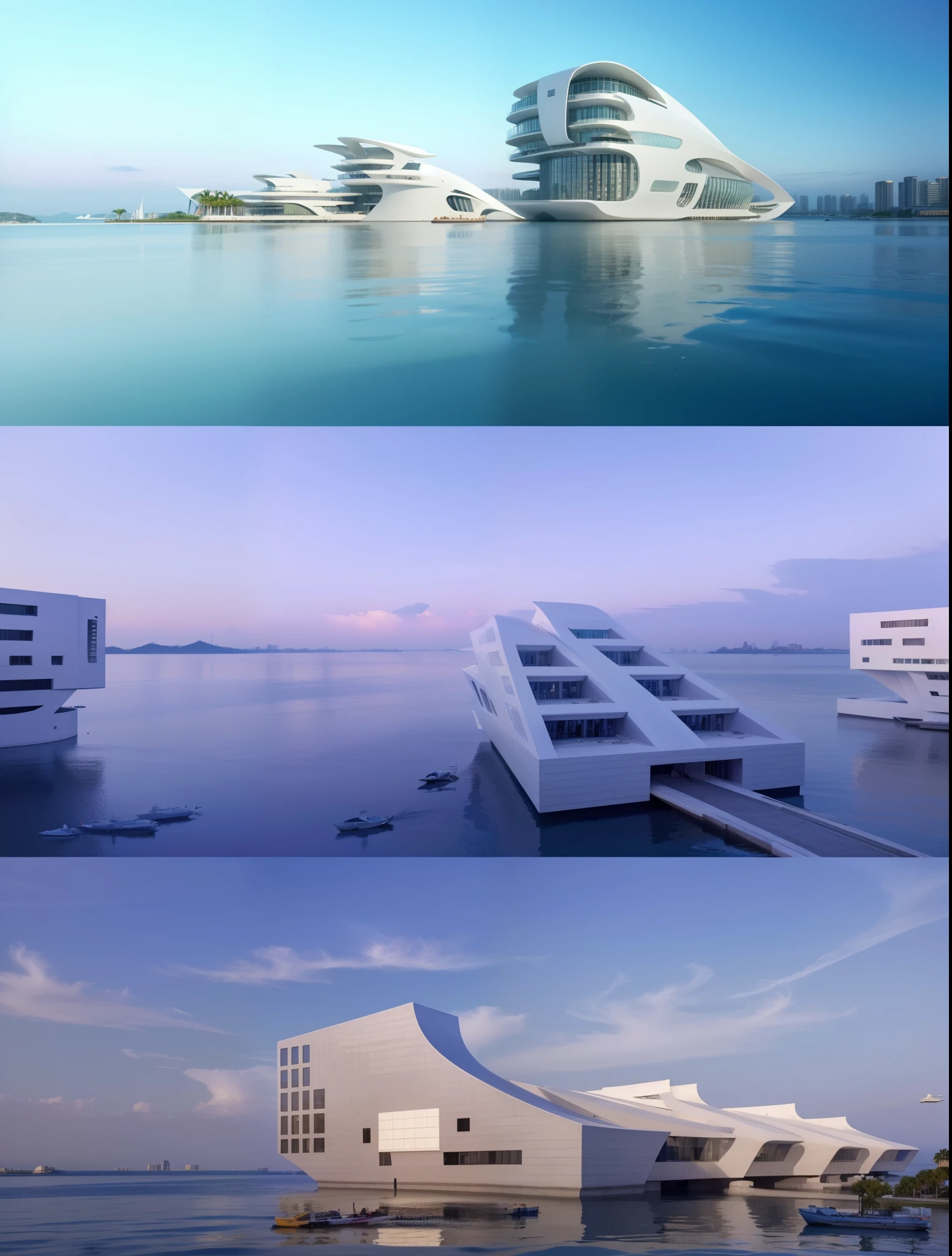 a couple of pictures of a building that is in the water, floating buildings, inspirational architecture, realistic architecture, breathtaking render, cool 3d visualisation, floating palace, award winning architecture, futuristic buildings, floating skyscrapers, architecture visualisation, 3d architecture, strange buildings, great architecture, architectural visualization, floating city, futuristic architecture, epic architecture