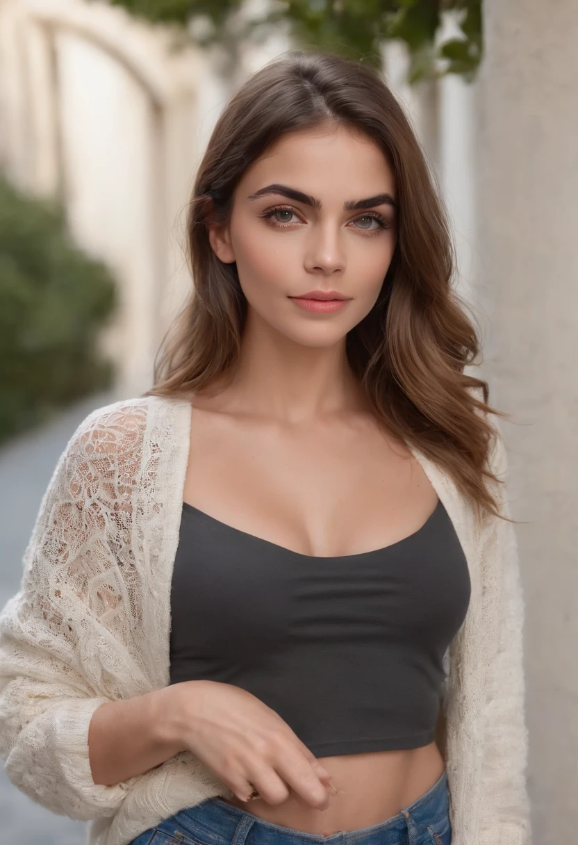 (Obra maestra:1.4), (8k, fotorrealista, Foto RAW, La mejor calidad: 1.4), Chica de Alemania, (1girl), Cara hermosa, (Cara realista:1.4), (cabello negro, Cabello largo:1.3), hermoso peinado, cola de caballo contorsionada, ojos realistas, hermosos ojos detallados, (Piel realista:1.3), Piel hermosa, atractivo, ultra-high-resolution, ultra realista, Altamente detallado, golden ratio, (Cara detallada:1.4), Mirando al espectador, Camisa blanca hecha jirones, Senos medianos realistas, En pie, Mano en la cadera, Camisa transparente, (braless:1.4), alegre_, Vaqueros azules cortos, shorts, Calle de la ciudad, Linda sonrisa, labios rojos, bikini, playa, hermoso cuerpo, habitacion, selfie,