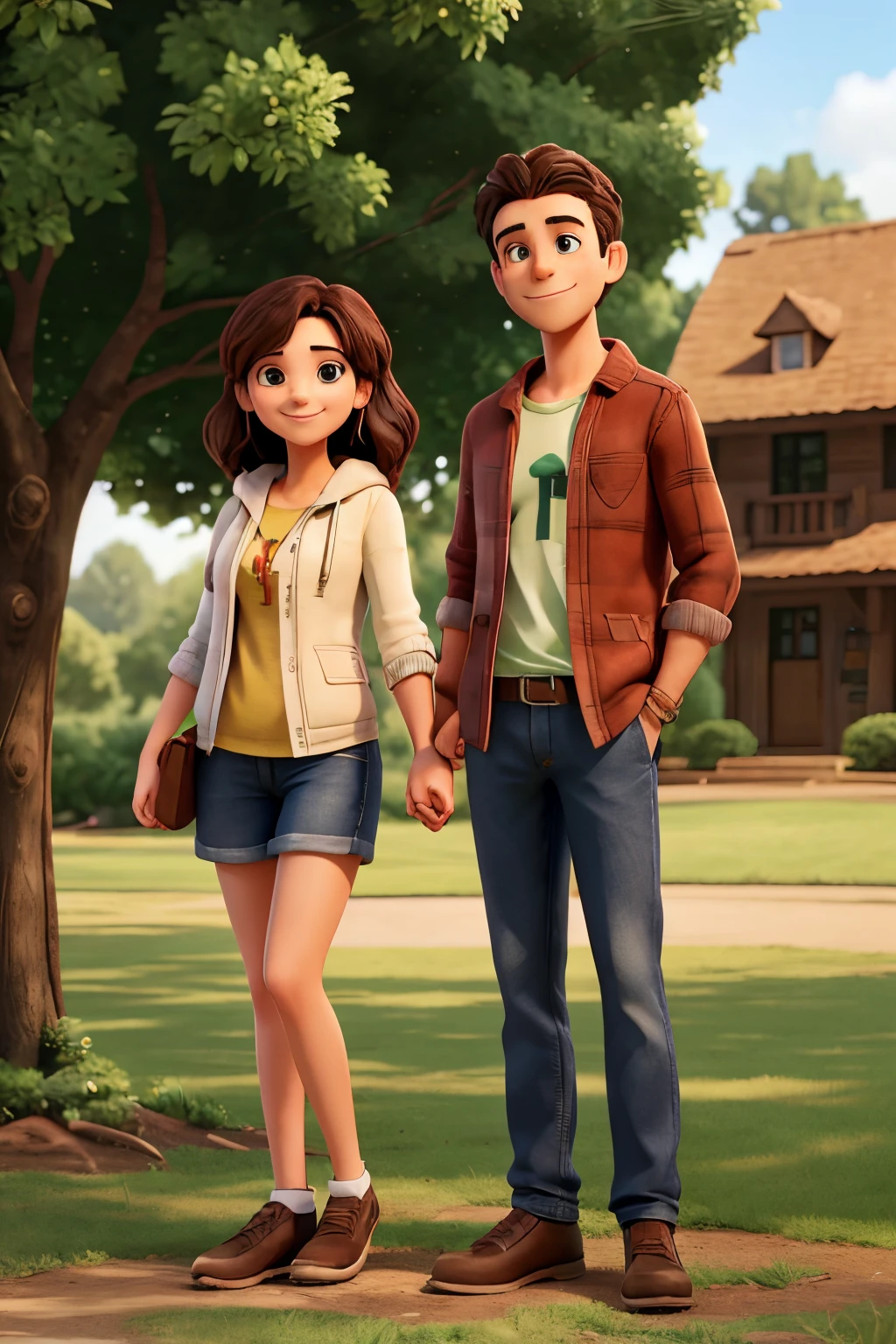 The image depicts a man and a woman posing in front of a tree. They are both wearing casual clothing and appear to be smiling. The setting suggests an outdoor environment, possibly in the fall season.