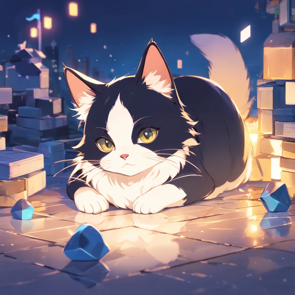 Cute isometric cat emoticon, tuxedo jack, black and white cat, Fluffy and cute, kitten fell